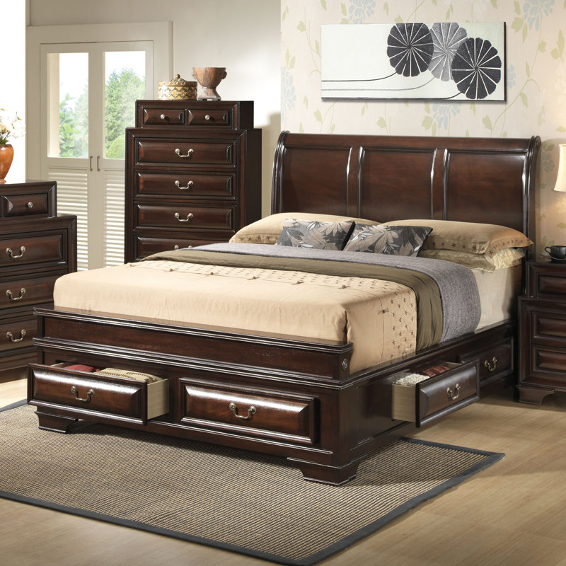 Leather sleigh bed with drawers discount